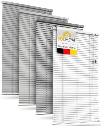 Sol Royal Alu Jalousien Fenster ohne Bohren 50x130cm inkl. Klemmträger – Aluminium Jalousie Fenster innen 50 cm breit, 25mm Lamellenrollo – Sichtschutz Sonnenschutz – Weiß Glänzend – JA2