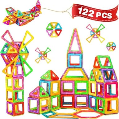 Crenova Magnetische Bausteine 122 Teile Magnetspielzeug Magnetbausteine Spielzeug für Kinder Magnet Spielzeug für Jungen und Mädchen ab 3 4 5 6 7 8