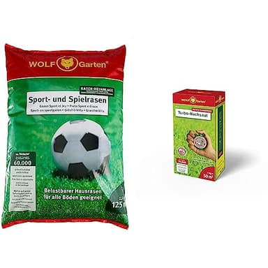 WOLF-Garten - Sport- und Spiel-Rasen, 125 m²; 3825020 & Turbo-Nachsaat LR 50; 3826030