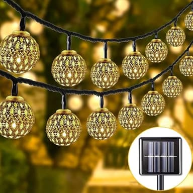 Weiongppy Marokkanischen Orb Schnurlichter,8 Modi Solar Lichterkette Aussen,IP65 Wasserdicht Silber Kugel Lichterkette Solarlampen, String Lights für Garten,Balkon,Terrasse,Bäume,Weihnachten- 7M 50LED