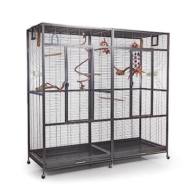 Montana Cages | Premium Vogelkäfig New Sydney II Vogelvoliere XXL für Sittiche, Finken inkl. 2 Näpfe, Sitzstangen, 6 Lenkrollen, AVILON Pulverbeschichtung, Antik Edition, ca. 180 x 70 x 180cm