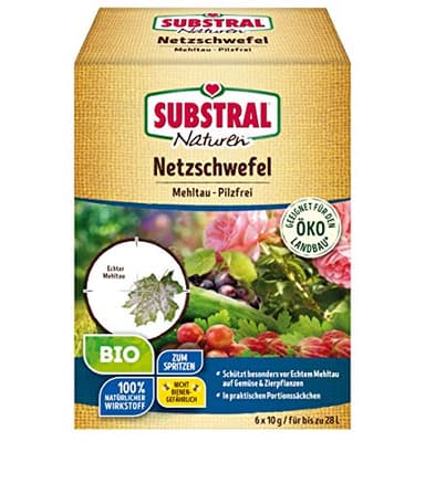 Substral Naturen Bio Netzschwefel Mehltau Pilzfrei, 6x10g - Biologisches Spritzpulver gegen Pilzkrankeiten an Pflanzen