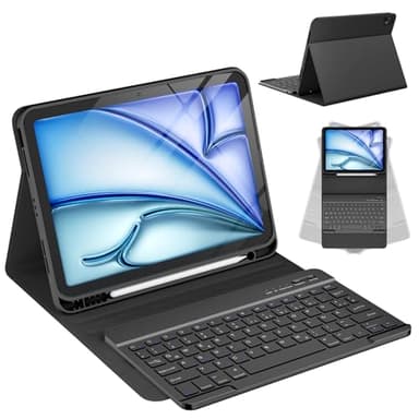 CC Store Hülle mit Tastatur für iPad Air 11 Zoll M3 2025/M2 2024,iPad Air 5/4 10.9 Zoll, ipad Pro 11 4/3/2/1Gen, Magnetisch Abnehmbare Tastatur mit Stifthalter, QWERTZ Layout, Schwarz