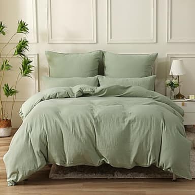 SOULFUL Doppelte Muslin Bettwäsche 155x220 Baumwolle, Bettwäsche-Sets 1er Set Bettbezug mit 1 Kissenbezüge 80x80 cm, ÖKO-TEX Bettwäsche Lakritzgrün mit Reißverschluss