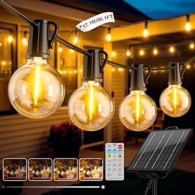 Solar Lichterkette Aussen, 17.1M/56.1FT LED Solarlichterkette Außen Wetterfest 8 Modi, 24+1 G40 lichterketten, 3200 mAH Akku IP44 Wasserdicht Solar Lichterkette Outdoor für Balkon Garten Camping Party