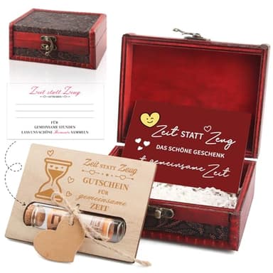 Zeit statt Zeug Gutschein Geldgeschenke Verpackung, Originelle Geldgeschenke mit Holz-Karte Schatzkiste & Zeit Statt Zeug Karte, Zeit Geschenk für Geburtstag Hochzeit Jugendweihe (Zeit statt Zeug.)