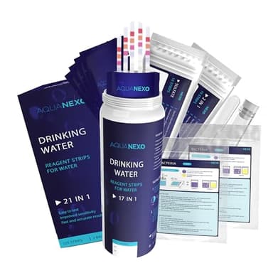 AQUANEXO 21 Parameter, 125 + 20 Trinkwasser Teststreifen + 2x Coliforme Bakterien Test, pH Teststreifen, Wassertester Trinkwasser, Wasserhärte messen, Trinkwassertest, Wasserhärte Teststreifen