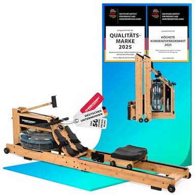 Christopeit Wasserrudergerät klappbar für Zuhause - Rudergerät Holz, Hybrid Wasser-Magnet-System, Kinomap, Bluetooth (Colorado - Bambus)