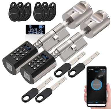 VisorTech Zahlenschloss: 2er-Set elektronische Tür-Schließzylinder, Display, Code, Transponder (automatisches Türschloss, Elektronisches Türschloss Haustür)