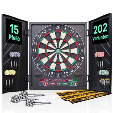 Ultrasport Dartscheibe Elektronisch Profi Set mit Türen I Elektronische Dartscheibe für 1-8 Spieler mit 15 Darts, 15 Pro Flights, 100 Pfeilspitzen, 3 Startlinien I Dartautomat