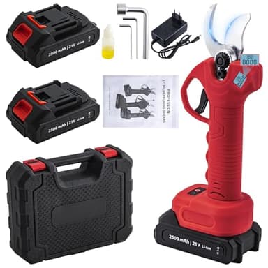 CHANGEMOORE 21 V kabellose elektrische gartenschere mit 2 x 2,5Ah Akkus, 1 x Ladegerät, 8 Betriebsstunden, 28mm astschere akku mit LCD-Display, Akku Gartenschere für Garten, Äste und Obstgärten