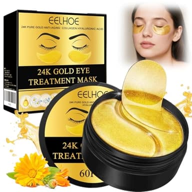 60 Stück Augenpads 24K Gold, Feuchtigkeitsspendende Eye Pad Mask Gegen Tränensäcke Falten Dunkle Kreise & Puffiness, Augenpads für tägliche Anwendung