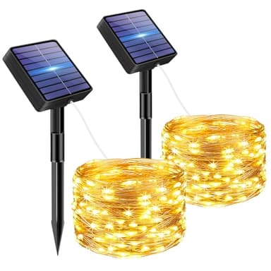 bitjam 2 Stück Solar Lichterkette Aussen, 5M 50 LED Lichterketten Solar Draußen 8 Modi IP65 Wasserdicht Solarlichterkette Außen Wetterfest für Garten Zaun Baum Hof Balkon Deko (Warmweiß)