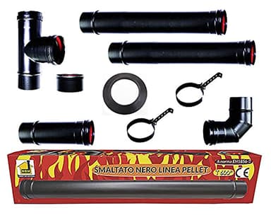Pelletofen Kit Rohre 80 mm. Rohr schwarz lackierte Stahl beständig 600 CE ° Porzellan Kamin Made in Italy.