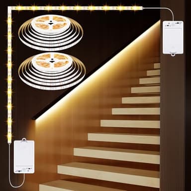 2 Stück LED Streifen mit Bewegungsmelder, 5M 150LEDs Warmweiß Dual Control LED Strip, Wiederaufladbarer Treppenbeleuchtung, LEDs Stripes mit Bewegungssensor für Nachttisch Treppe Schran Schrank