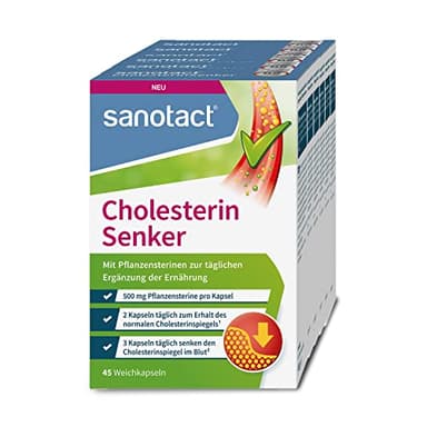 sanotact Cholesterin Senker (6 x 45 Weichkapseln) • Cholesterinspiegel natürlich senken • Pflanzensterine zur täglichen Nahrungsergänzung • 1.500mg Pflanzensterine pro Tagesdosis