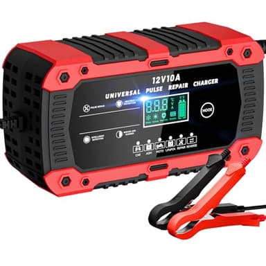Autobatterie Ladegerät 10A Batterieladegerät 12V Intelligentes Ladegerät Autobatterie LCD Display mit Temperaturkompensation mit Rekonditionierungsmodus LiFePO4 KFZ Ladegerät Auto Und Motorrad