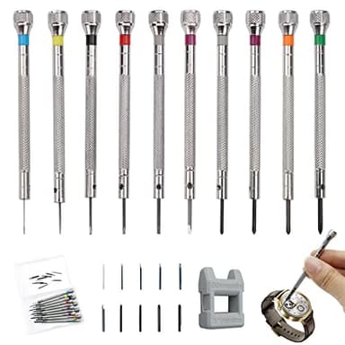 10 Stück Uhrmacher schraubendreher Set mit Entmagnetisierer, 0.6mm-2.0mm Präzisions Uhrmacherwerkzeug, für uhren Schraubenzieher, Brillenschraubenzieher set