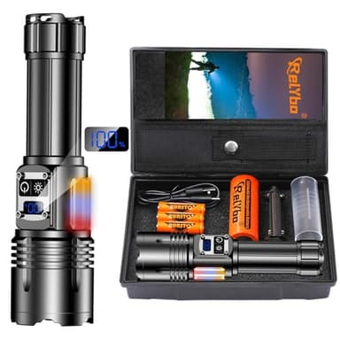 Relybo Taschenlampe Led Aufladbar, Led Taschenlampe Extrem Hell 500000 Lumen, 2 Schalte & 9 Modi & COB Seitenlicht, Starke Taktische Taschenlampen Usb C Batteriebetrieben Für Outdoor Notfälle Camping