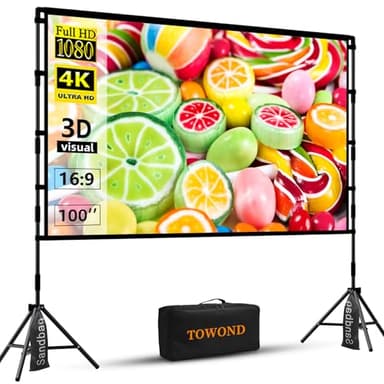 TOWOND Beamer Leinwand mit Stativ, Mobile Leinwand für Beamer 100 Zoll, Filmleinwand Indoor Projektor Tragbare Outdoor Kino, 16:9 HD Rear Front Projektion mit Tragetasche für Home Garten Party Nächte