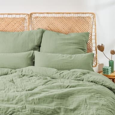 Blumtal Musselin Bettwäsche 155x220 cm + 40x80 cm - Oeko-TEX zert. Bettwäsche 155x220 Musselin aus 100% Baumwolle - extra weiches Bettwäsche-Set waschbar bei 40 °C - Sommerbettwäsche Grün