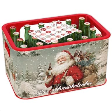 Bier Adventskalender 2025, Retro-Stil Adventskalender Männer Bier für Bierkasten Deko - Banderole aus Filz mit Klettverschluss und 24 Aufkleber Zahlen für Bierkalende