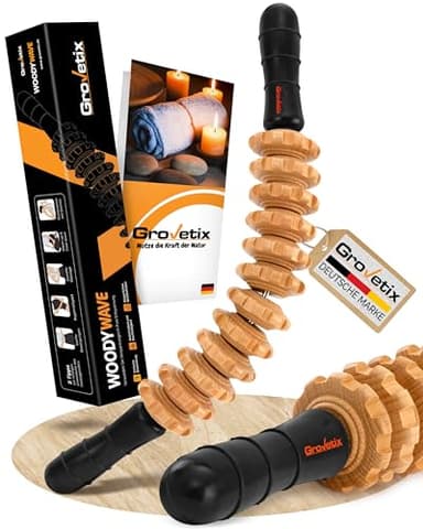 Grovetix Massageroller Faszienstab aus hochwertigem Buchenholz Faszienrolle holz ideal für eine schonende und gleichzeitig effektive Massage
