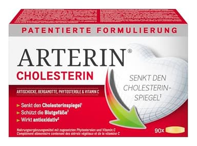 Arterin CHOLESTERIN - Nahrungsergänzungsmittel mit Phytosterolen und Vitamin C - senkt den Cholesterinspiegel(1) und hat eine antioxidative Wirkung(2) - 1 x 90 Tabletten