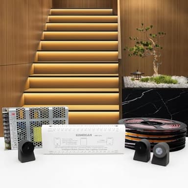 KOMIGANLED Smart Motion Sensing Treppenbeleuchtungsset KMG-3233, 100 cm langer, zuschneidbarer LED-Lichtstreifen für Innentreppen(Warmweiß 3000K, 16 Stufen)