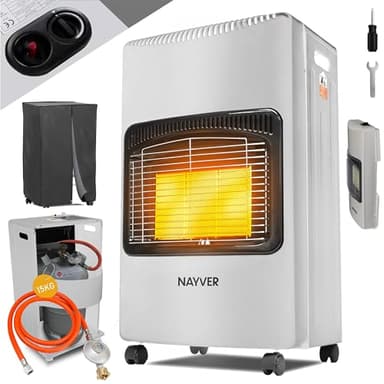 NAYVER® Gasheizung 4200 Watt Heizstrahler - Gasofen/Keramik Gasheizer inkl. Gasdruckregler Gasschlauch/Infrarot Keramikbrenner/Gasheizer Butan- oder Propangasflaschen bis 15kg (Weiß)