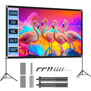 VISULAPEX 100” Beamer Leinwand mit Stativ, 16:9 4K HD Projektor Leinwand Tragbar, Faltbare leinwand Beamer mit Tragetasch für Heimkino Gartenkino Theater Nächte
