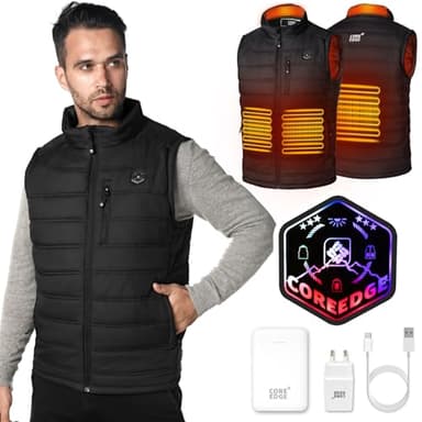 COREEDGE Beheizbare Weste Herren mit 10000mAh Powerbank, Heizweste mit Akku USB, Thermoweste Wärmeweste Herren mit 3 Stufen Temperatur, 4 Heizzone Weste Beheizbar