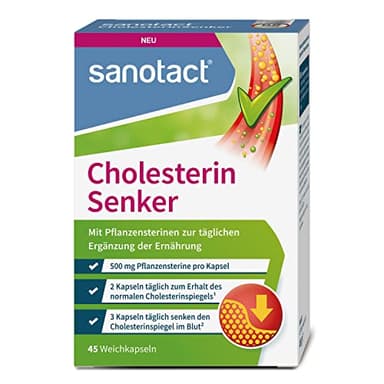 sanotact Cholesterin Senker (45 Weichkapseln) • Cholesterinspiegel natürlich senken • Pflanzensterine zur täglichen Nahrungsergänzung • 1.500mg Pflanzensterine pro Tagesdosis
