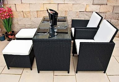 Ragnarök-Möbeldesign Heimdall Premium PolyRattan - Deutscher Hersteller - 8 Jahre GARANTIE - Aluminium Gartenmöbel Essgruppe Tisch Stuhl Hocker Polster Rostfrei Sitzgruppe