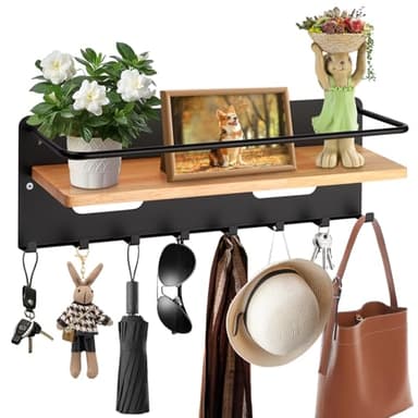 PAPAcroscoma Schlüsselbrett Holz mit Ablage, Schlüsselablage Wand mit 8 Schlüsselhaken, Schlüsselbrett Holz Dekoratives Schlüsselhalter für Eingang, Flur, Wohnzimme, Schlafzimmer(Schwarz)