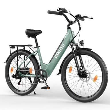 ESKUTE C100 Plus E-Bike, 26 Zoll Elektrofahrrad, E-Cityrad 250W HeckMotor, 36V 13Ah Wechselakku, bis zu 100km, LCD-Display, Tiefeinsteiger E-CityBike Für Damen und Herren Erwachsene