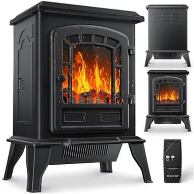 KESSER® Elektrokamin mit Heizlüfter & Fernbedienung 2000W Elektro Kamin Elektrischer Heizung LED Kaminfeuer Effekt Kaminofen Flammeneffekt Heizer Ofen geräuscharm regelbar Schwarz