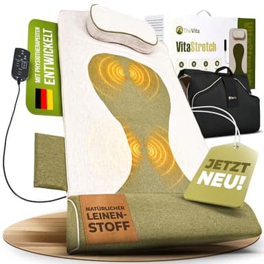 VitaStretch - Elektrische AirStretch Massagematte aus Leinen | 4 Programme für Rücken, Schulter, Hüfte | Wärmefunktion, Timer