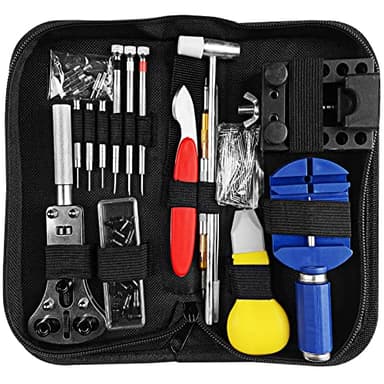 Newpop Uhrenwerkzeug Set 147 TLG, Profi Uhr Reparatur Uhrmacherwerkzeug, Uhr Werkzeug Tasche mit Größem Einstellbar Gehäuseöffner, Uhrenöffner Werkzeugsatz, Uhren Armband Öffner für Batteriewechsel