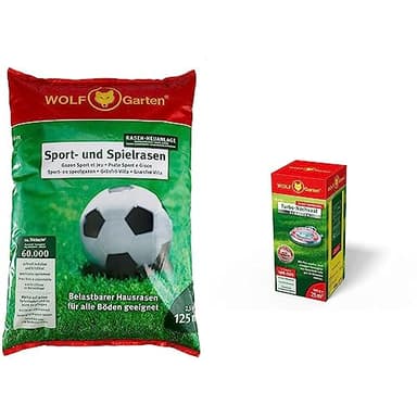 WOLF-Garten - Sport- und Spiel-Rasen, 125 m²; 3825020 & Turbo-Nachsaat Schatten L-RS 25, rot