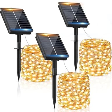 Solar Lichterkette Aussen, 3x12M 120 LED Solarlichterkette Außen Wetterfest 8 Modi IP65 Wasserdicht, Solar Lichterkette Outdoor für Balkon Balcony Garten Terrasse Zaun Camping Tor Hof Party Hochzeit