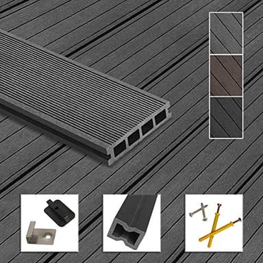 Montafox WPC Terrassendielen Dielen Komplettset Hohlkammerdiele Komplettbausatz Unterkonstruktion Clips, Größe (Fläche):10 m² 2.2m, Farbe:Grau
