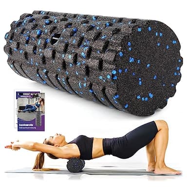 nooncrazy Faszienrolle mit 3D-Texturmassage, Foam Roller(33cm x 14cm) zur Muskelverspannungen lindern, mittlere Härte Selbstmassage Fazienrolle für rücken wirbelsäule Rücken Beine(Schwarz-blau)